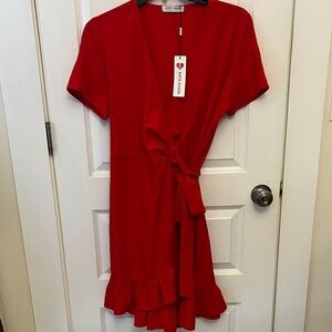 Kate Kasin Red Ruffle Mini Dress
